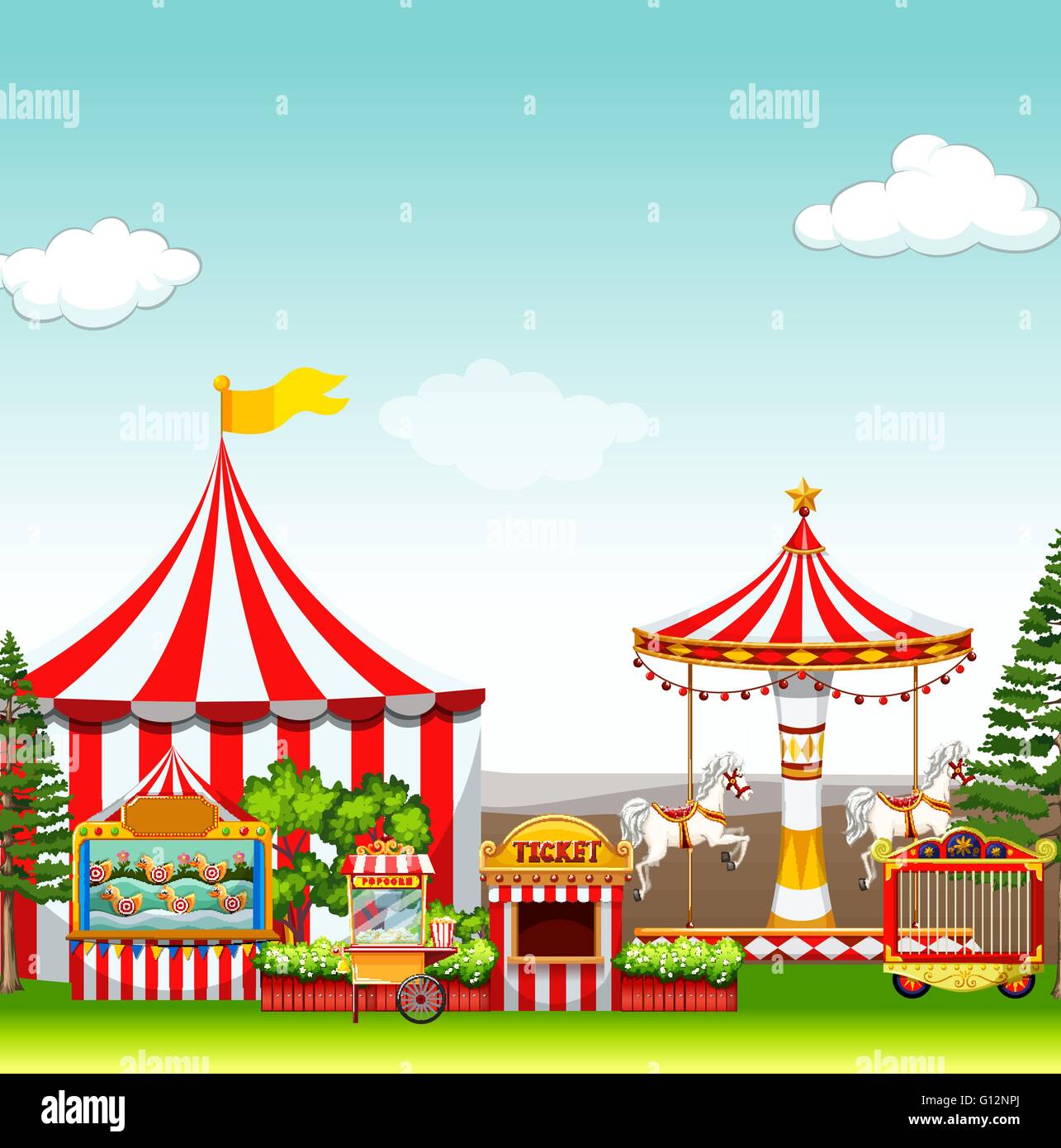 Amusement park with many rides illustration Stock Vector Image & Art ...