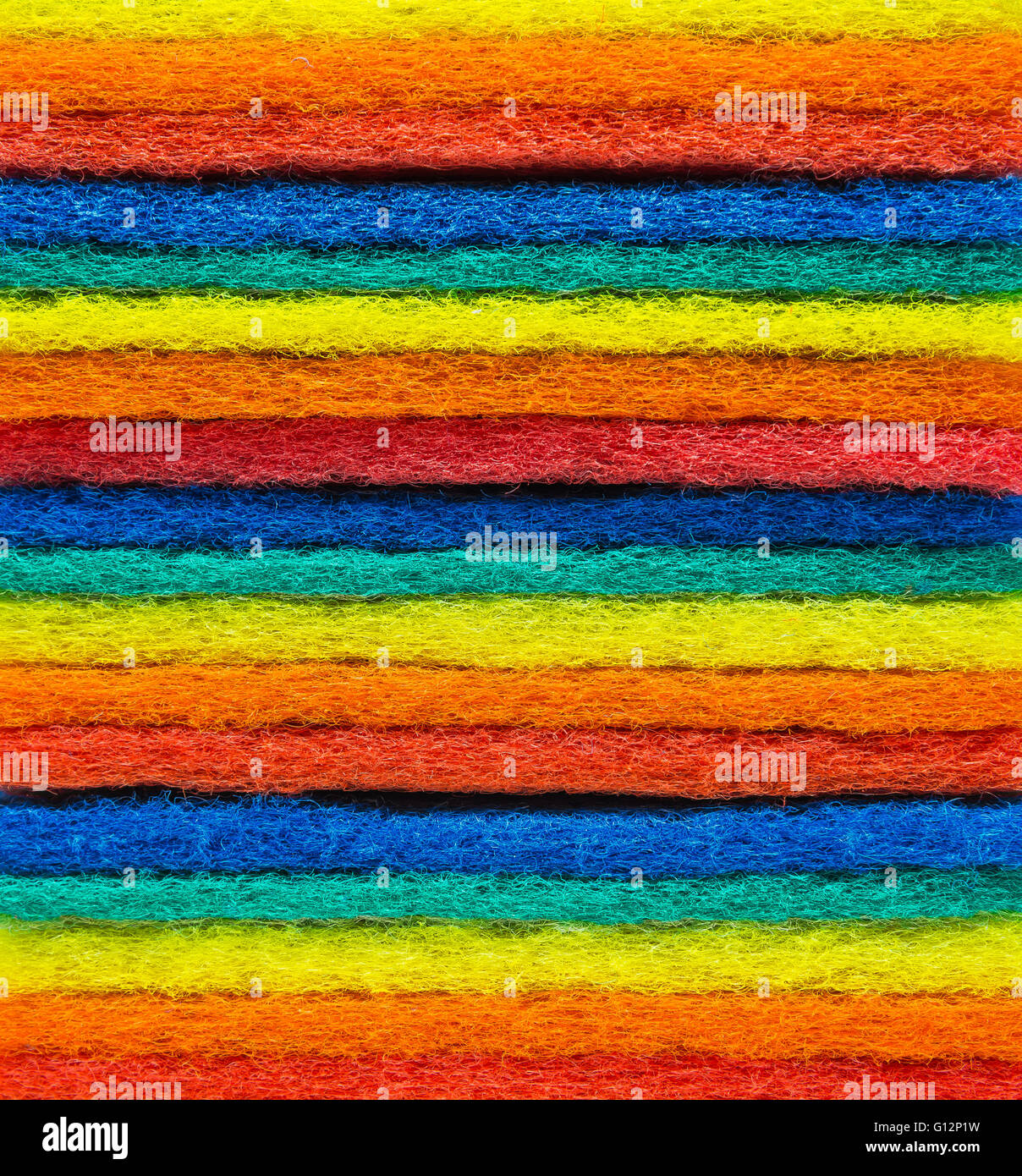 Scoured Image Horizontal view of Colorful layer Scouring pad with selective focus ...