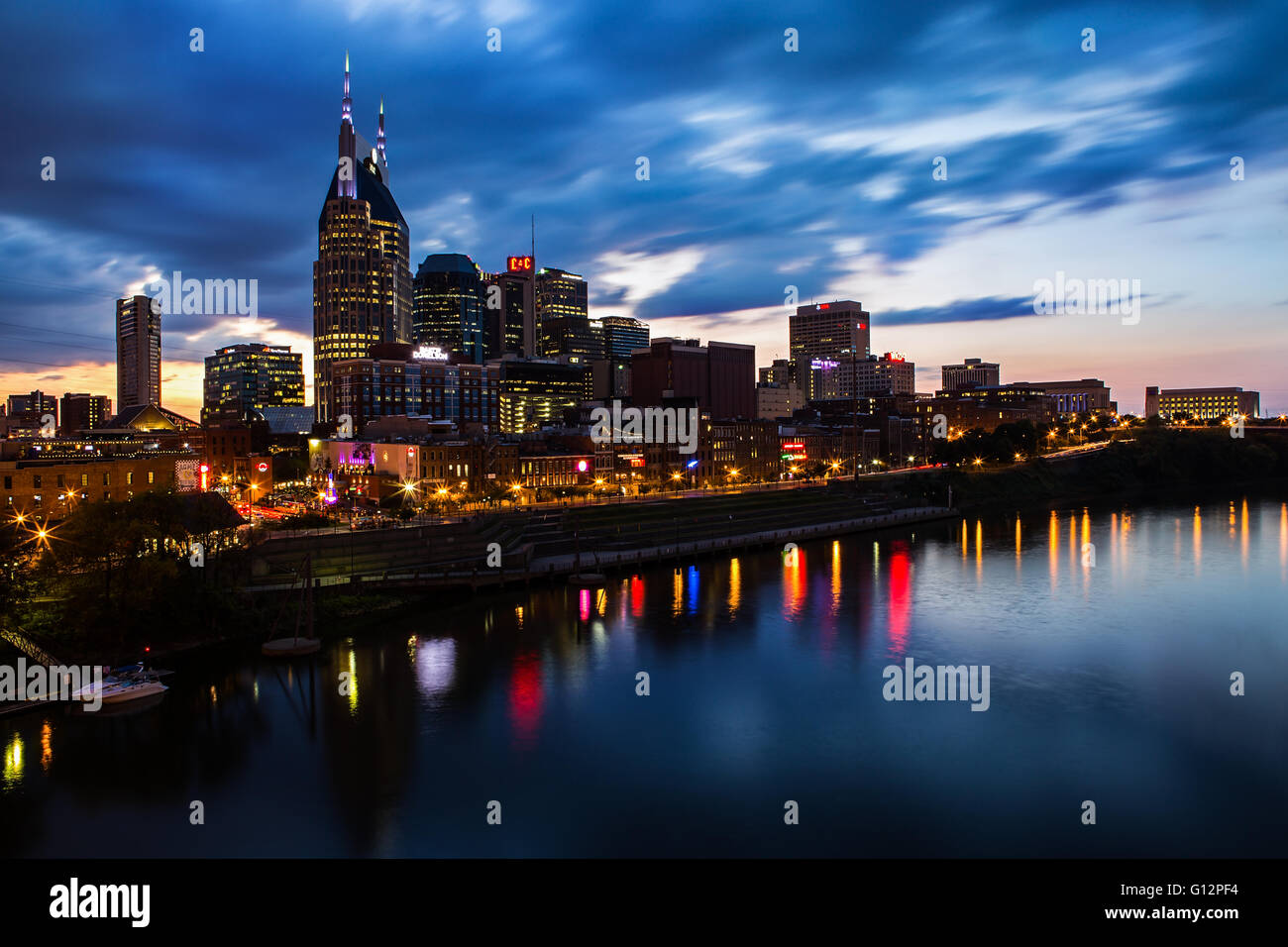 Nashville, Tennessee Skyline at Night Stock Photo