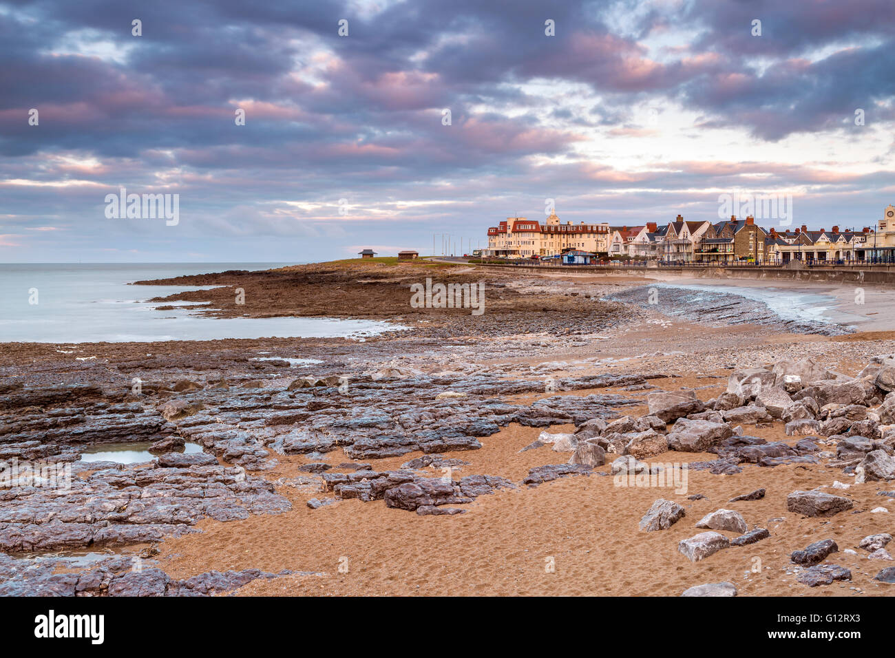 Early morning at coastal town Porthcawl, Bridgend, Wales, United Kingdom, Europe. Stock Photo