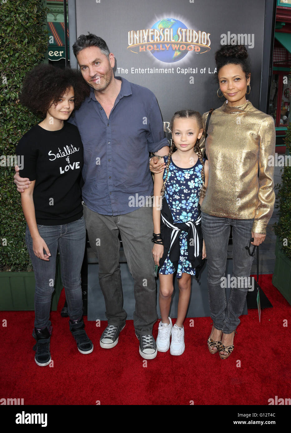 Universal Studios Hollywood Hosts The Opening Of 'The Wizarding World Of Harry Potter'  Featuring: Thandie Newton, Ol Parker, Ripley Parker, Booker Jombe Parker, Nico Parker Where: Universal City, California, United States When: 05 Apr 2016 Stock Photo