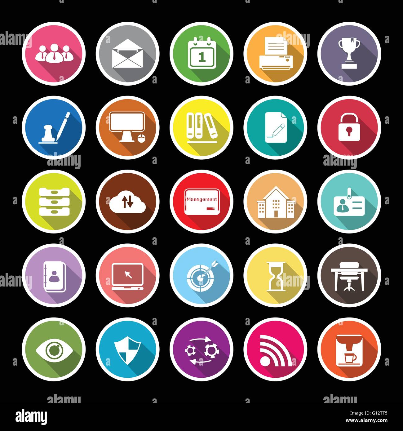 Business management flat icons with long shadow, stock vector Stock ...