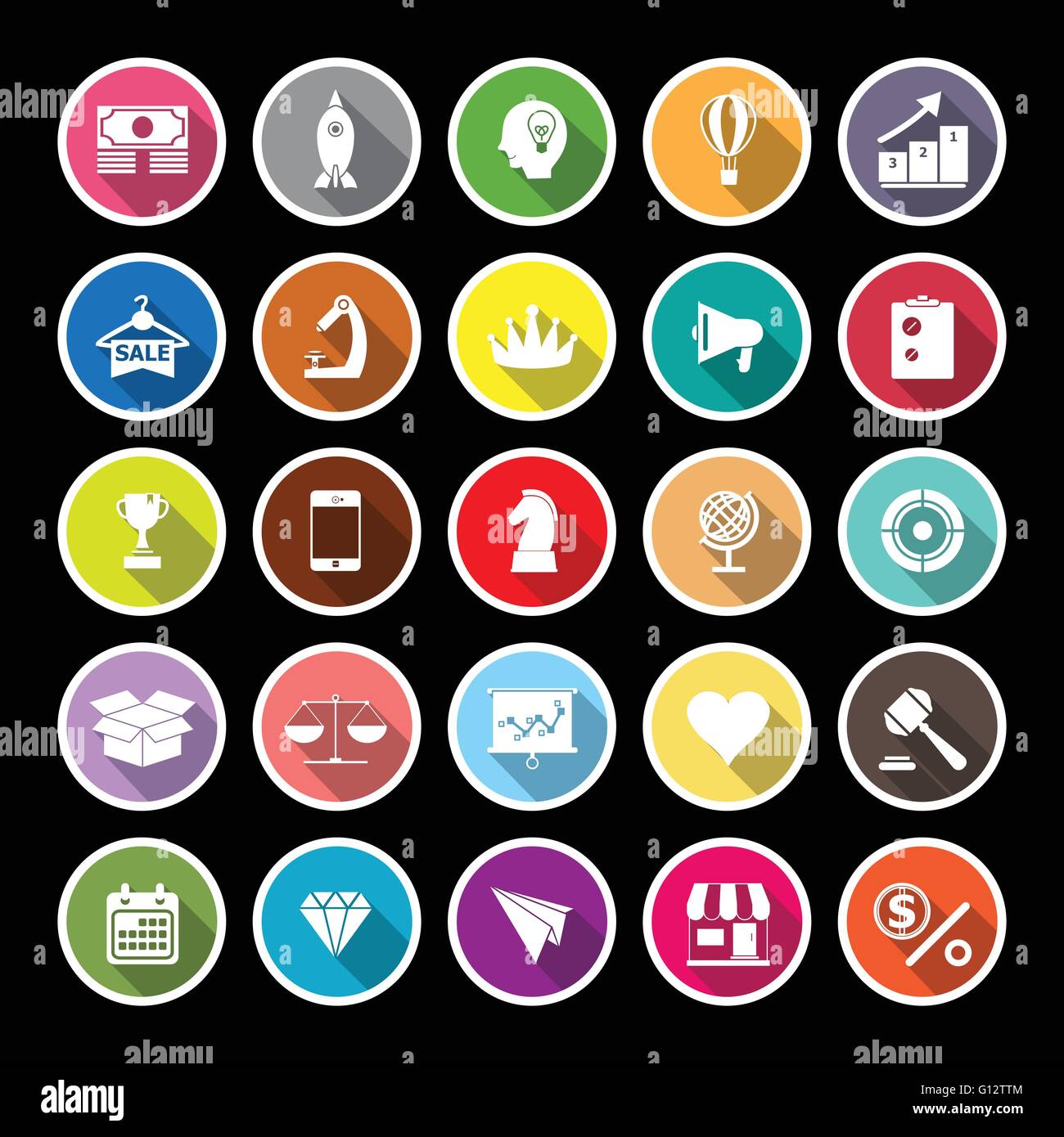 Marketing strategy flat icons with long shadow, stock vector Stock ...