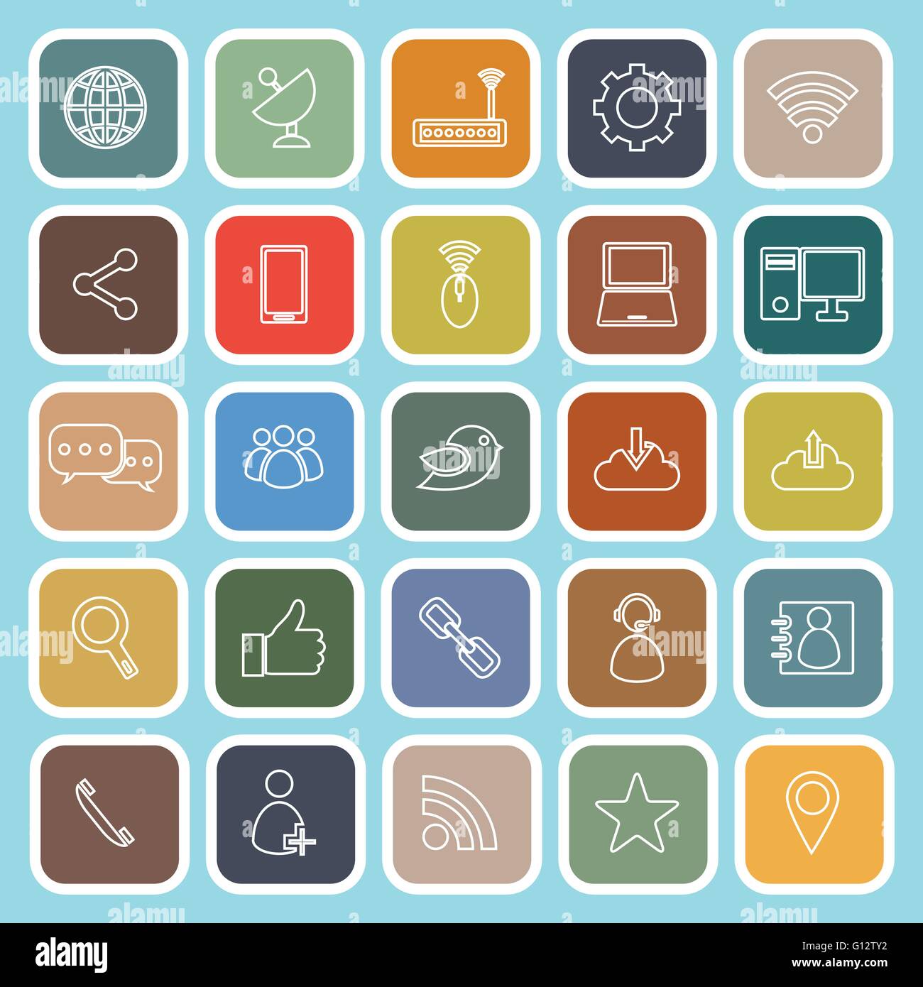 Network line flat icons on blue background, stock vector Stock Vector ...