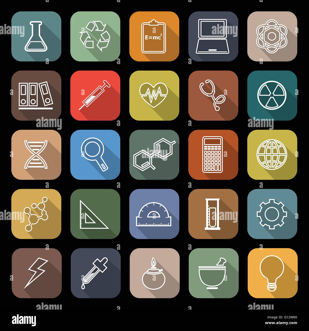 Science line flat icons with long shadow, stock vector Stock Vector ...