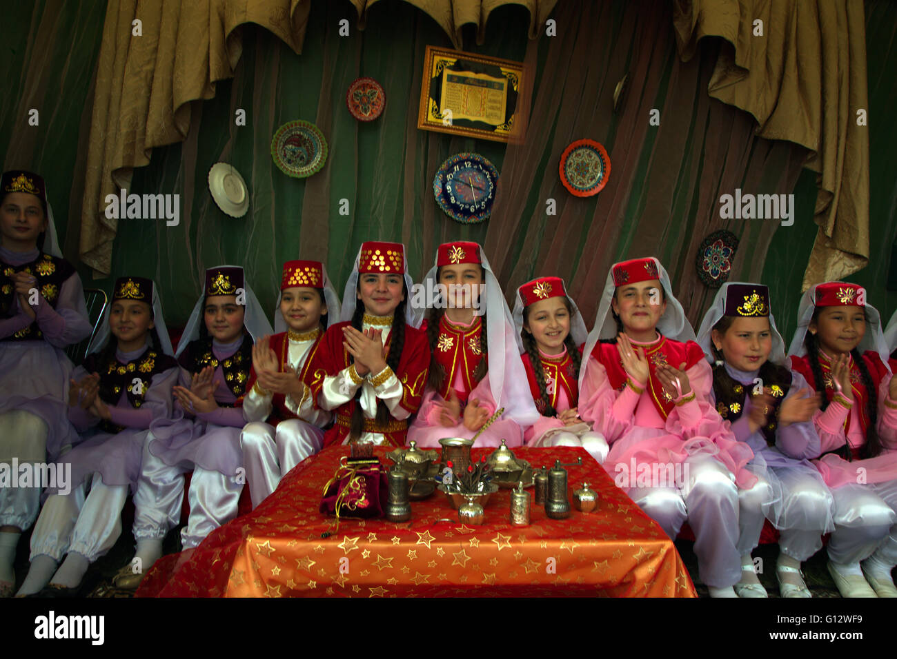 Celebrations of Hidirellez, the Crimean Tatar holiday of spring, near the city of Bakhchysaray in Crimea Republic Stock Photo