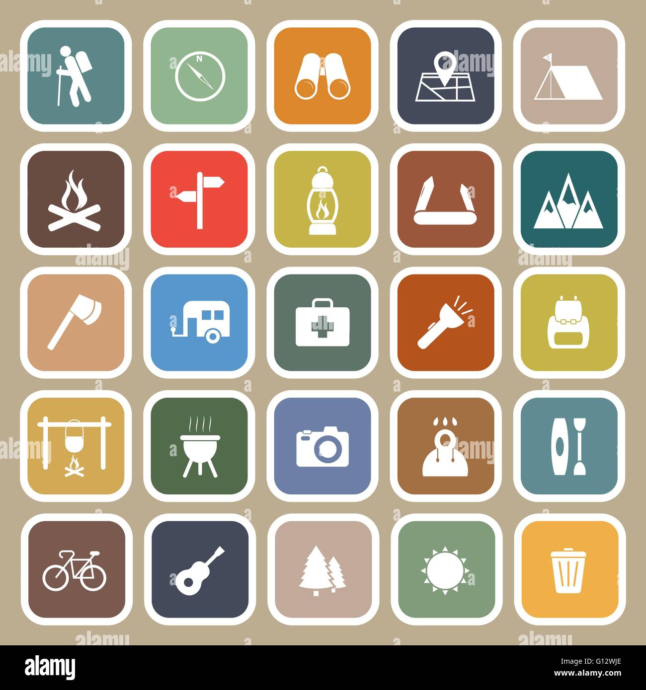 Trekking flat icons on brown background, stock vector Stock Vector ...