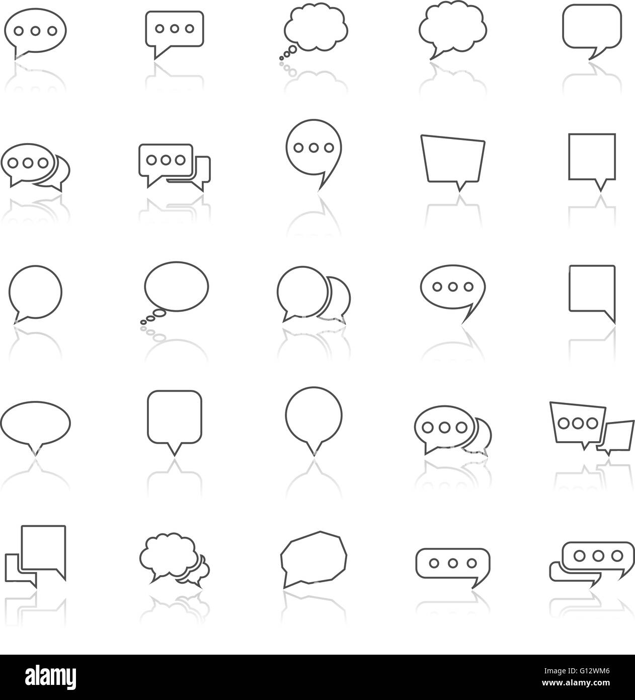 Speech Bubble line icons with reflect on white background, stock vector ...