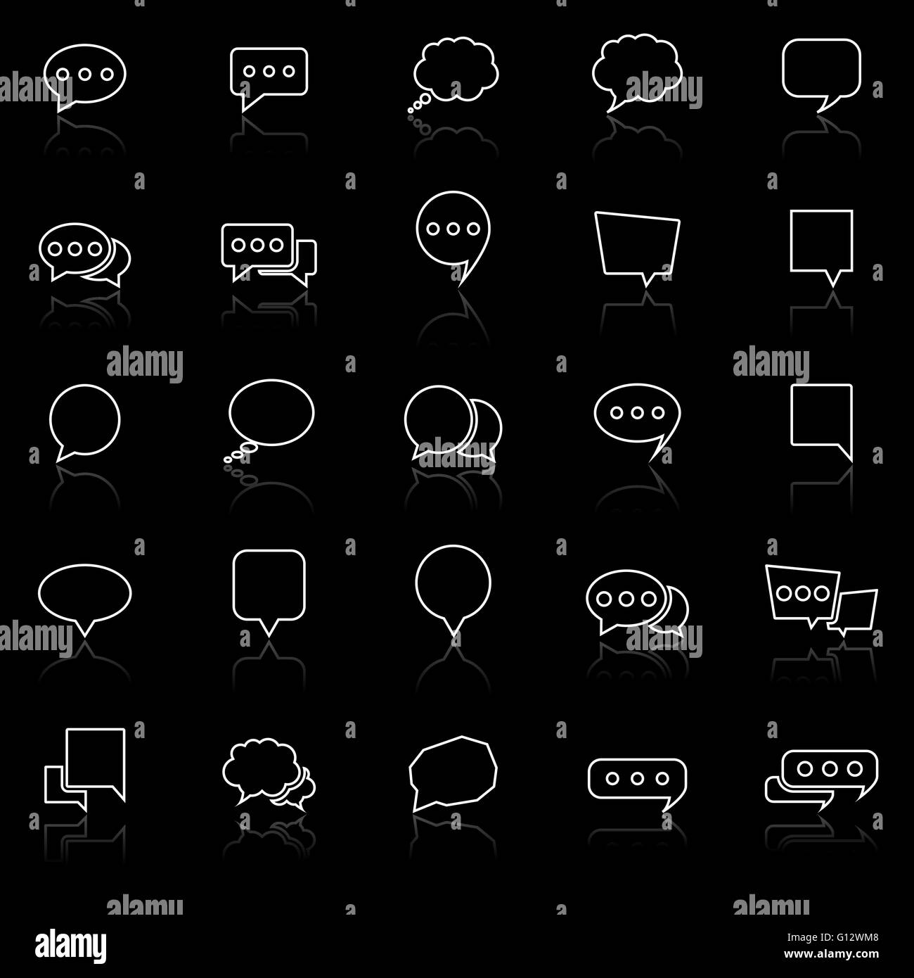 Speech Bubble line icons with reflect on black background, stock vector ...