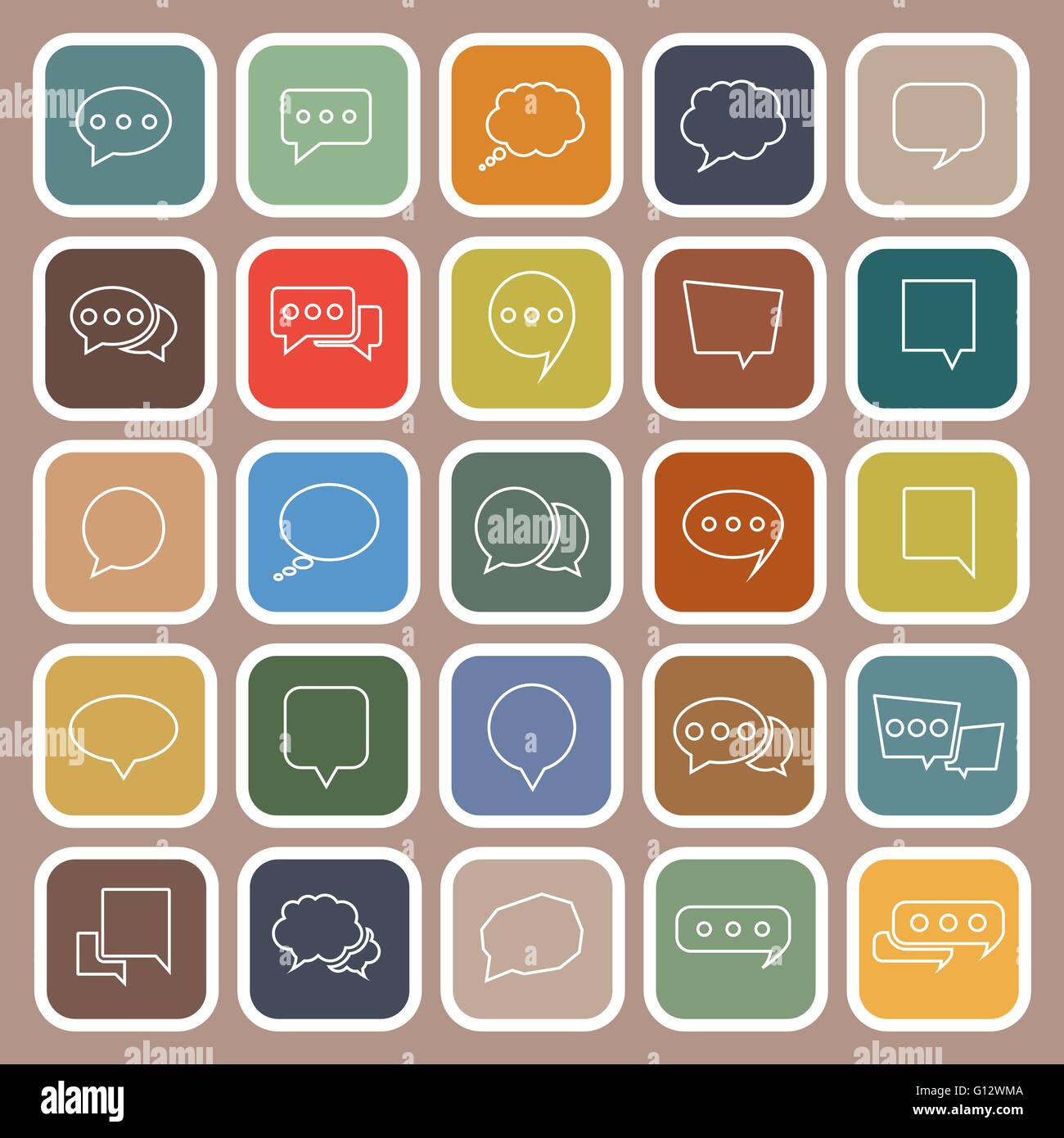Speech Bubble line flat icons on brown background, stock vector Stock Vector