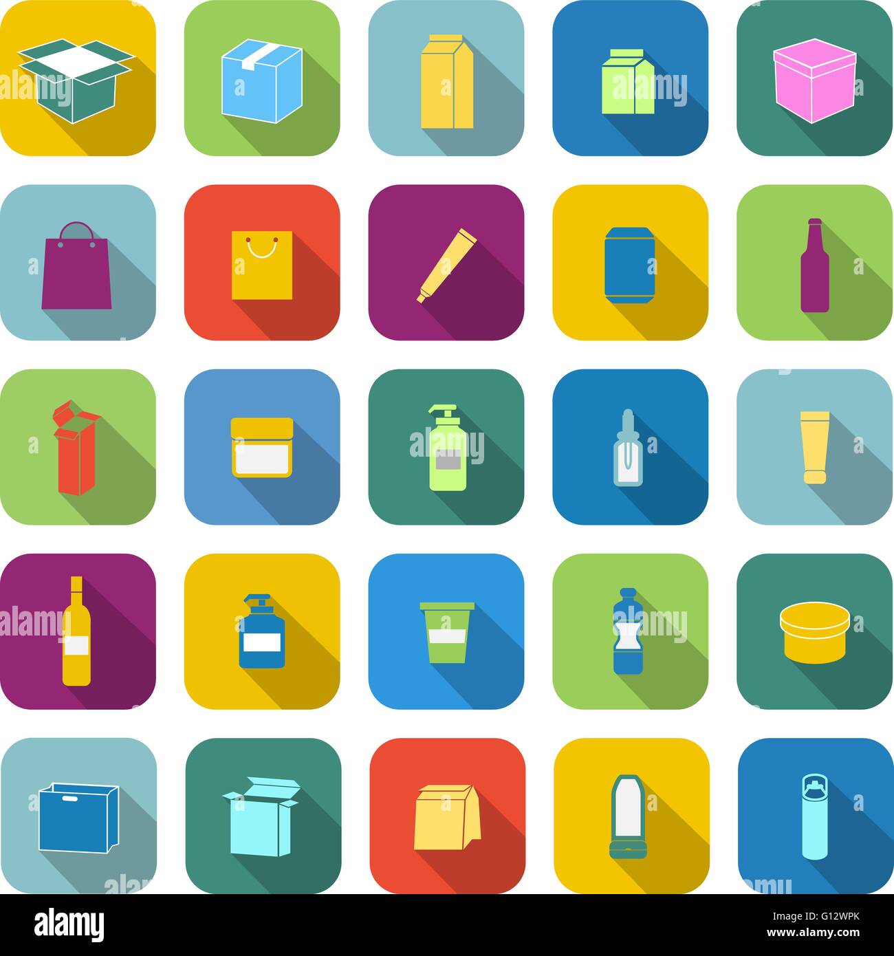 Packaging color icons with long shadow on white background Stock Vector ...