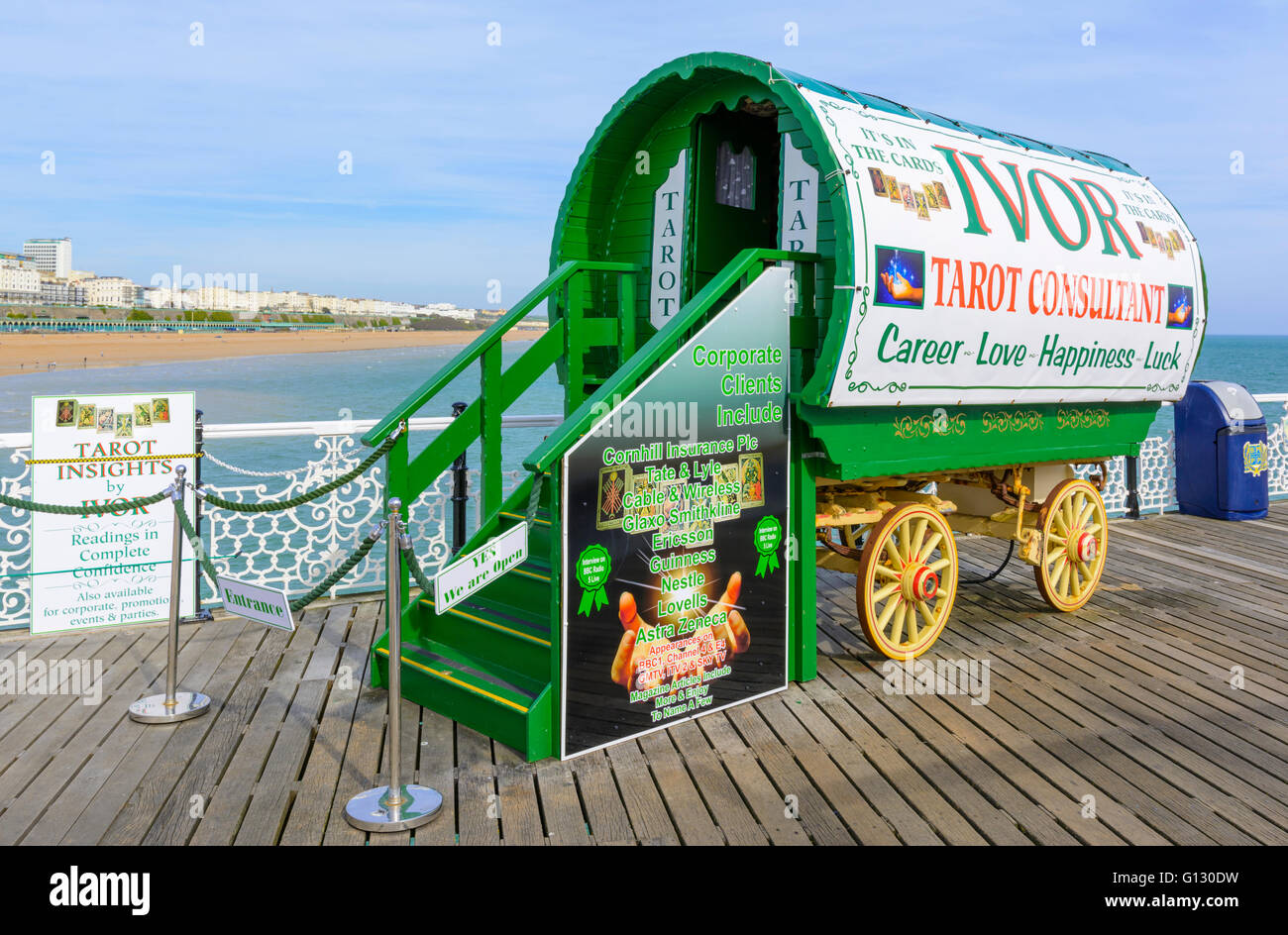 Ivor Fireman Tarot Consultant caravan on Brighton Pier, Brighton, East Sussex, England, UK. Stock Photo