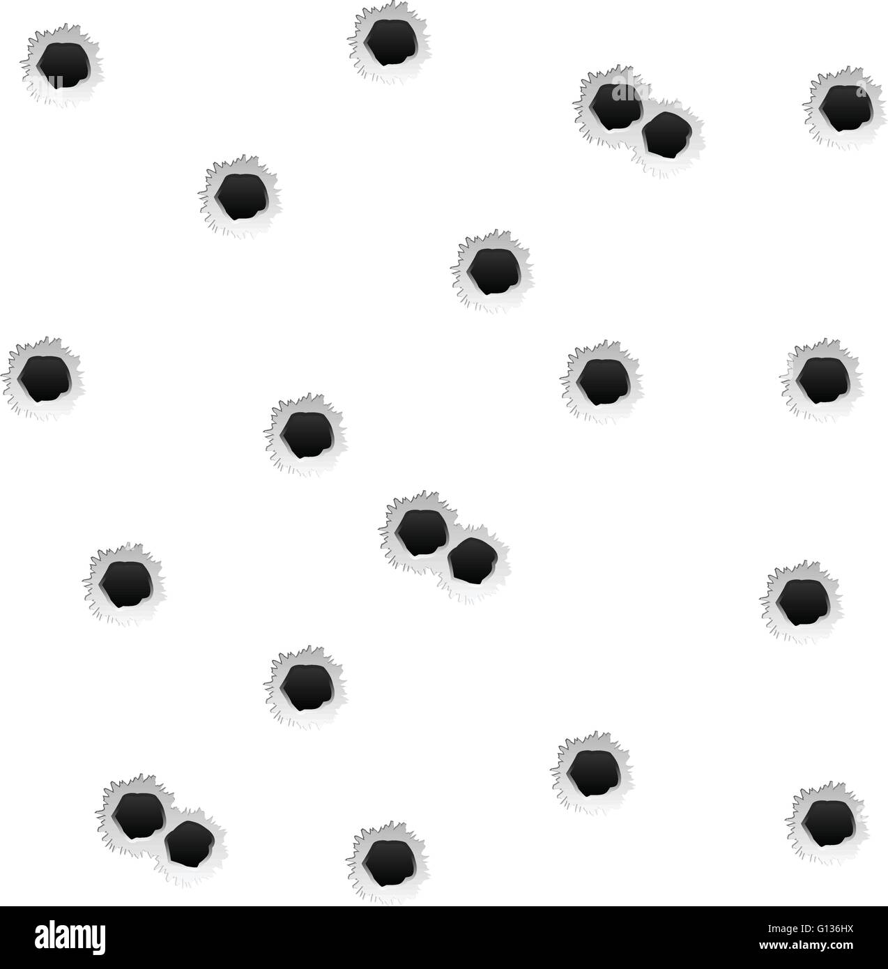 Bullet holes on a white background. Stock Vector