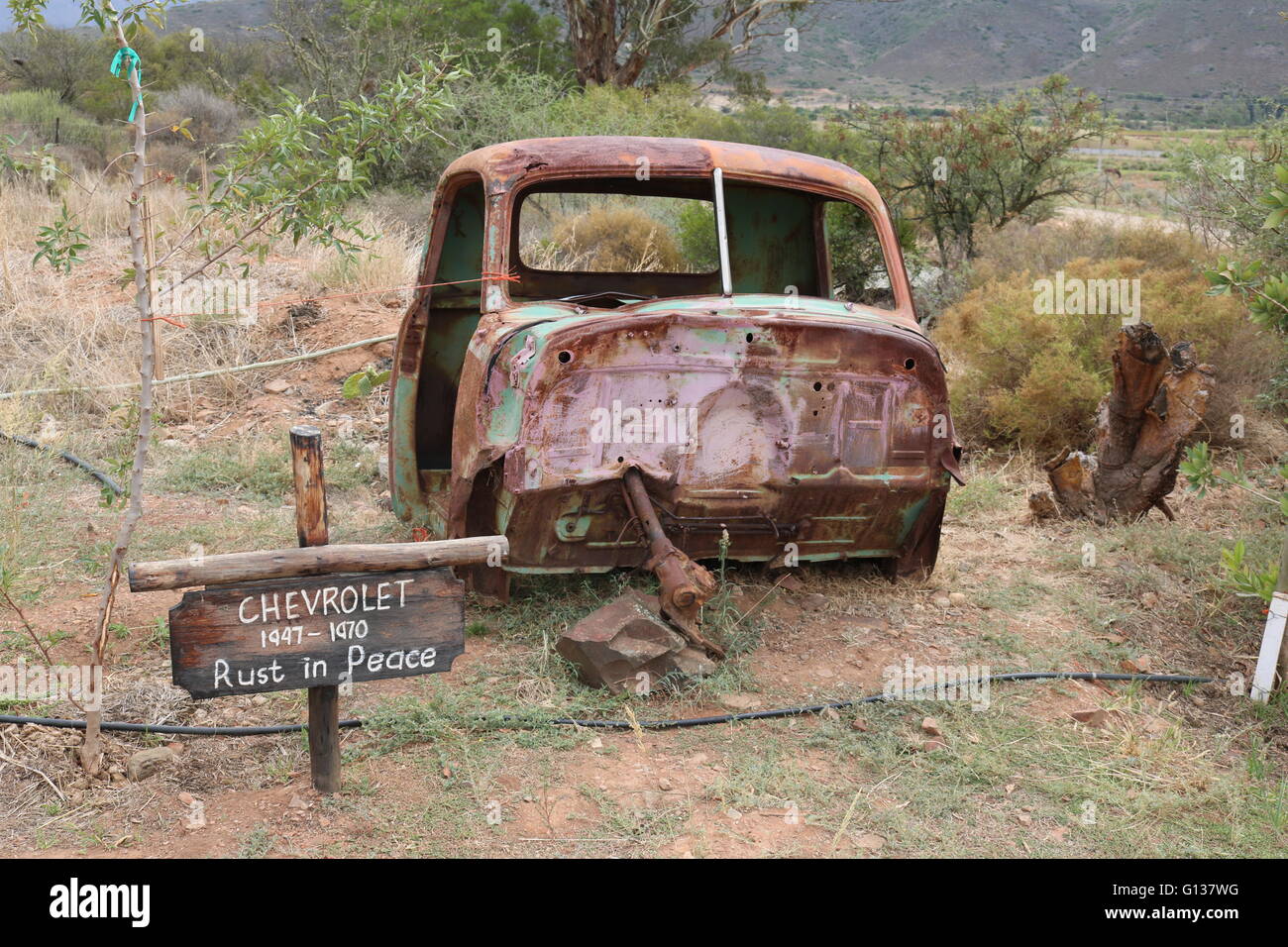 old car wreck near McGregor western cape south africa Stock Photo