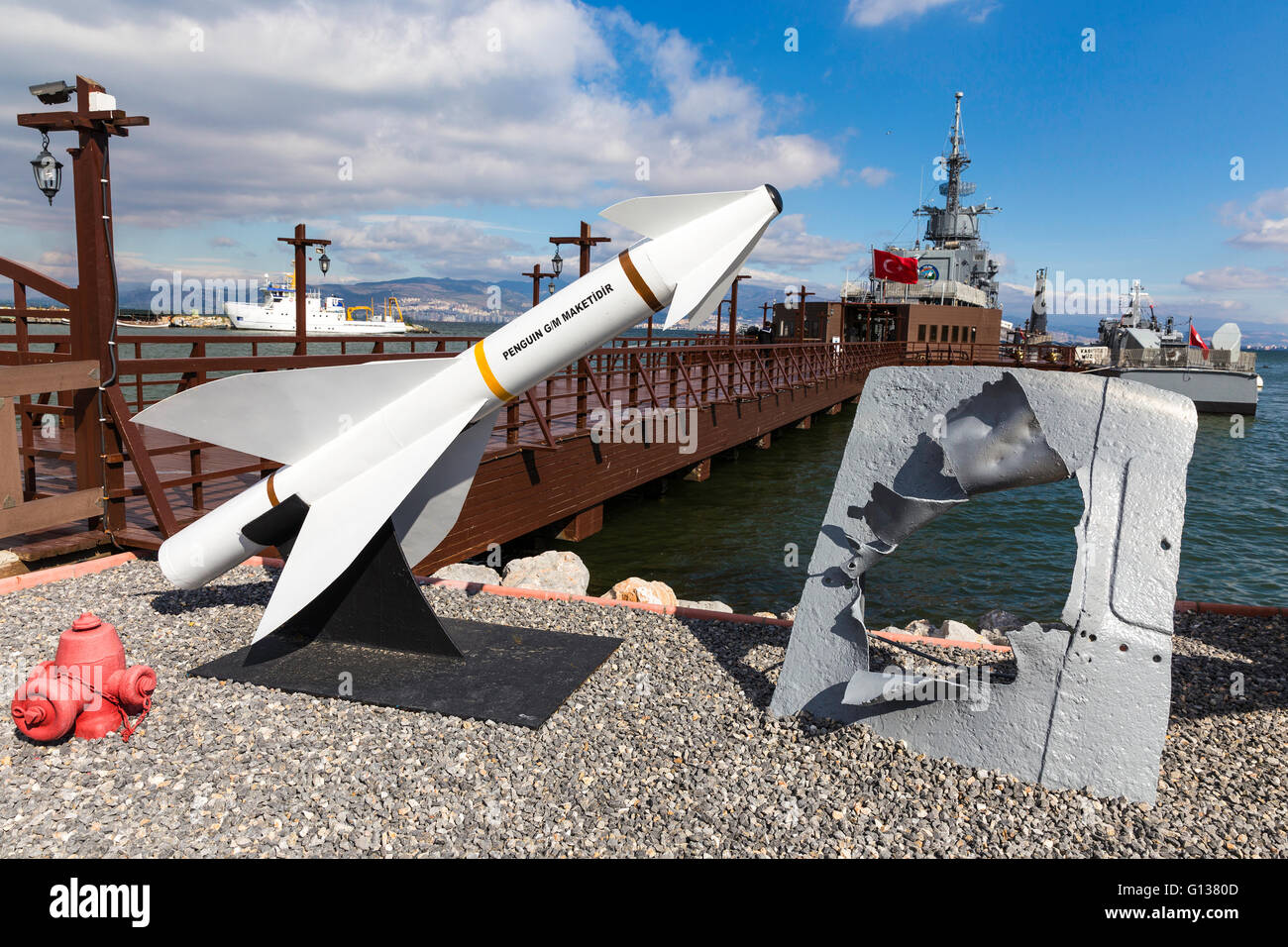 Unused missiles at the entrance of Ege and Piri Reis Museum Ships is a naval museum in the In Izmir Stock Photo
