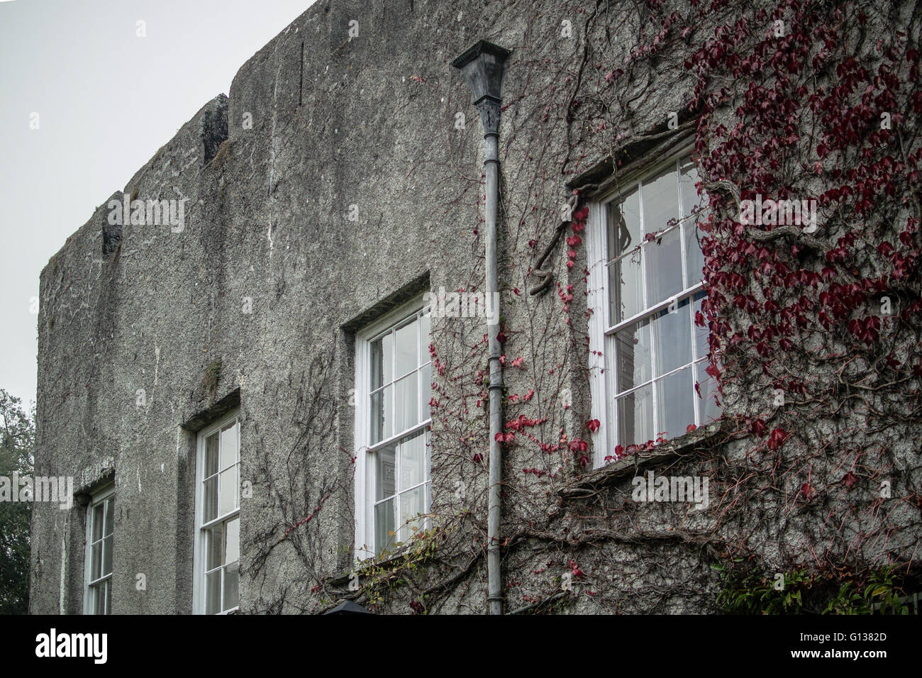 Parapets of Fonmon Castle. Grey stone walls on grey day Stock Photo - Alamy