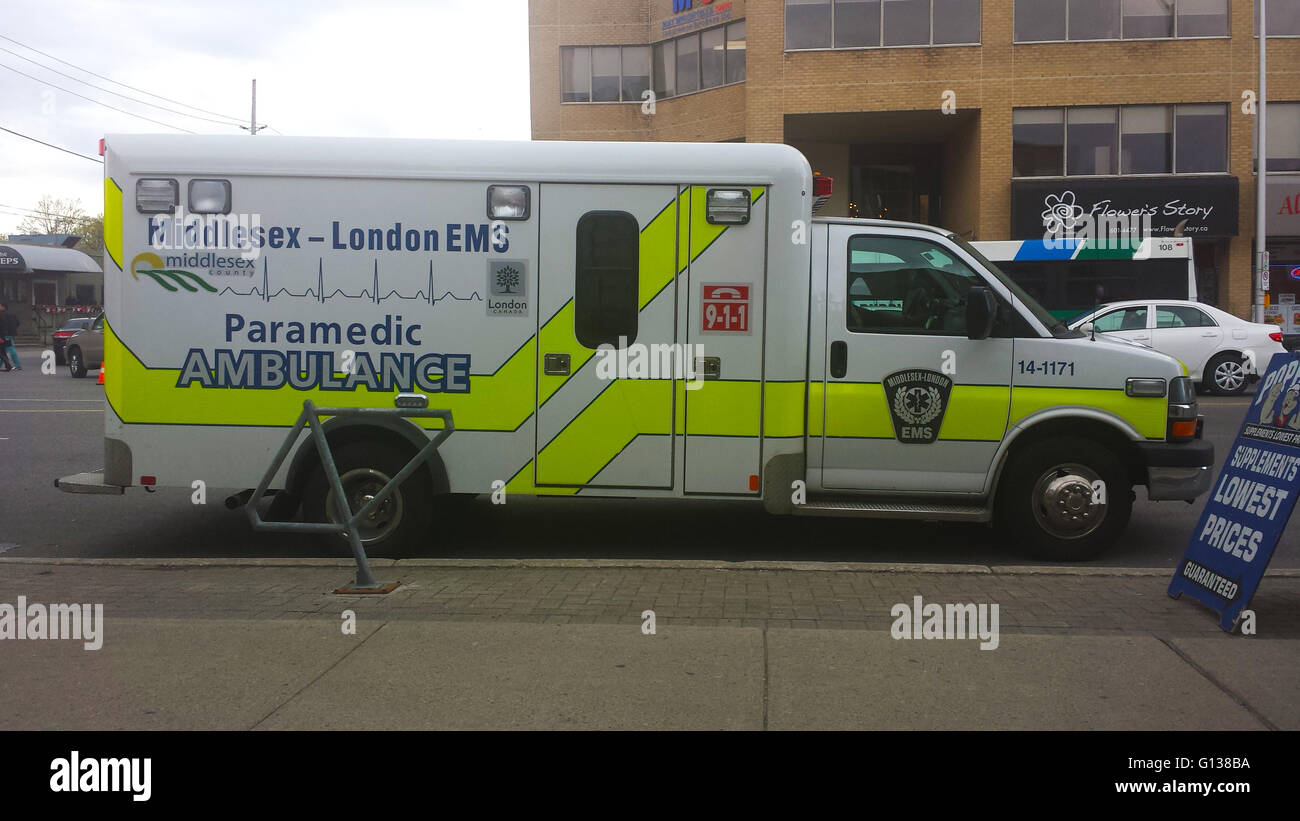 London Ontario, Canada May 03, 2016 ambulance waiting on the Ontario