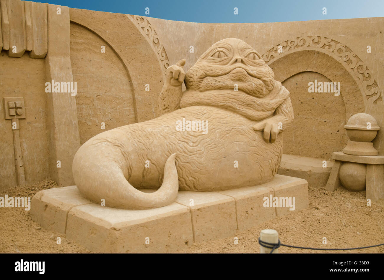 Sand sculpture of Jabba the Hutt Stock Photo