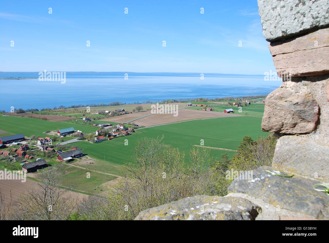Brahehus view landscape and farmland, built by the Swedish lake Vättern ...