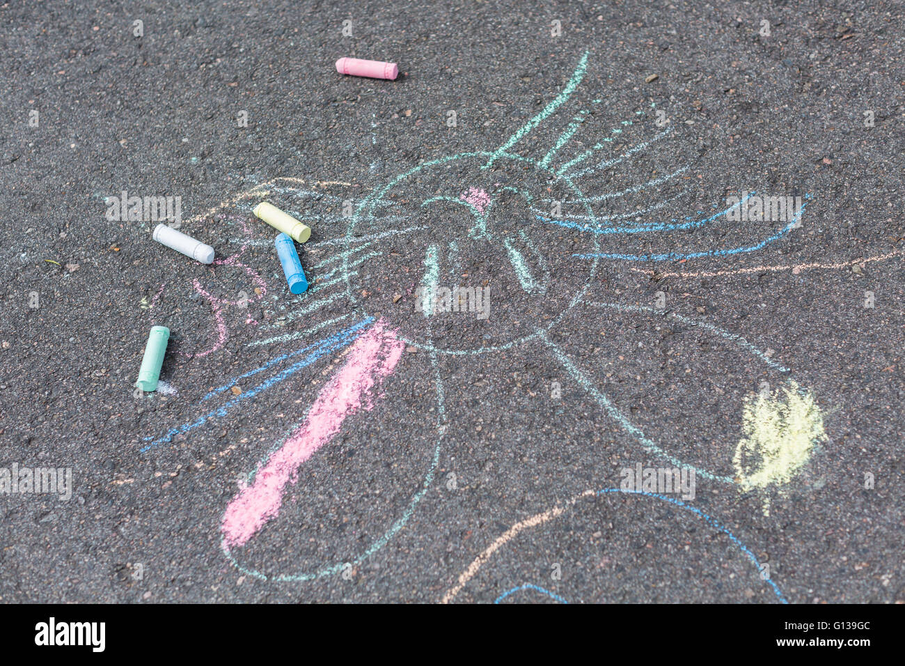 Chalk kids drawings on asphalt background Stock Vector