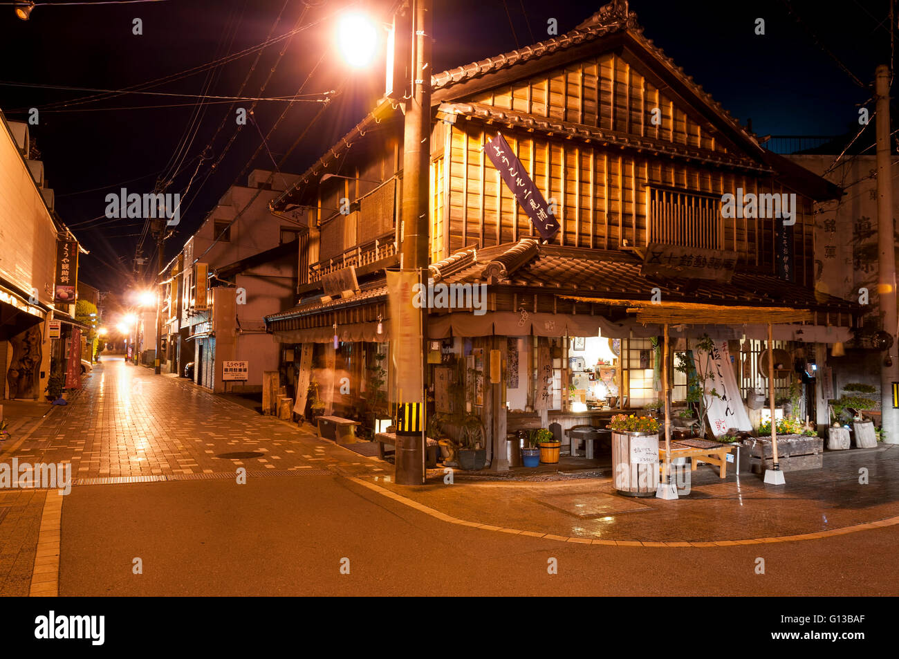 Streets of village Futamigaura  with traditional japanese wooden houses, Japan Stock Photo