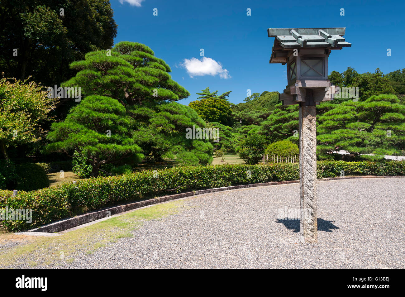 Lantern in the garden of complex Ise Jingu, Japan Stock Photo
