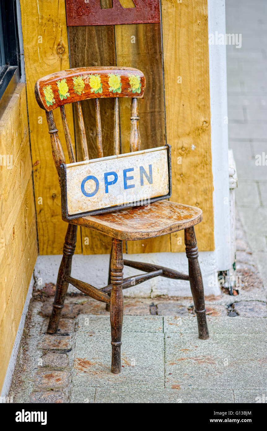 chairs outside pavement cafe Stock Photo