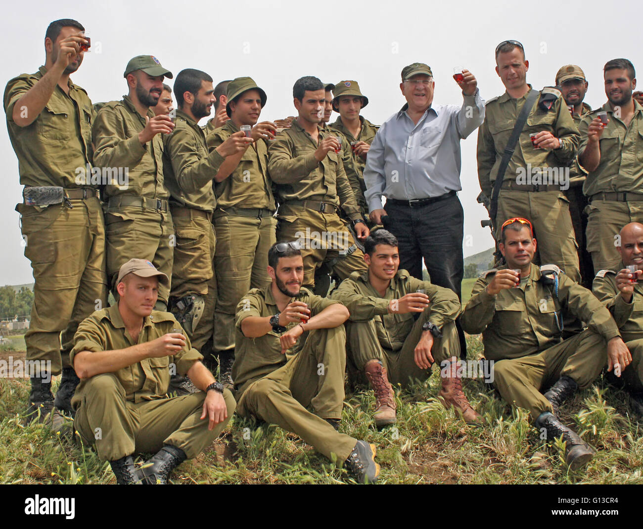 On April 21st, Israeli president Reuven 'Ruvi' Rivlin observed a military exercise in Northern Israel Stock Photo