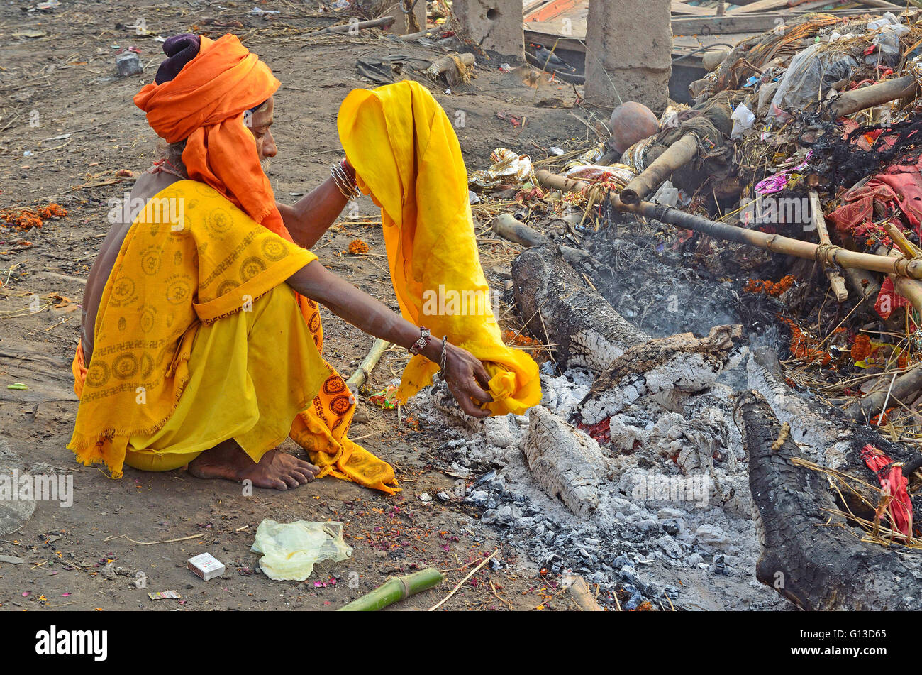 Mortal ashes of a departed soul after cremation at Manikarnika Ghat