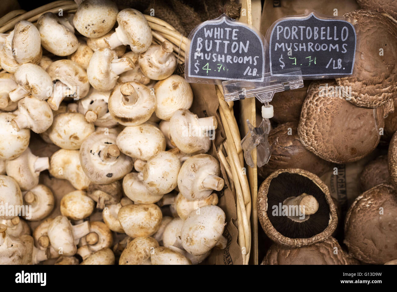 White Button mushrooms and Portobello mushrooms in Bridgeland Market
