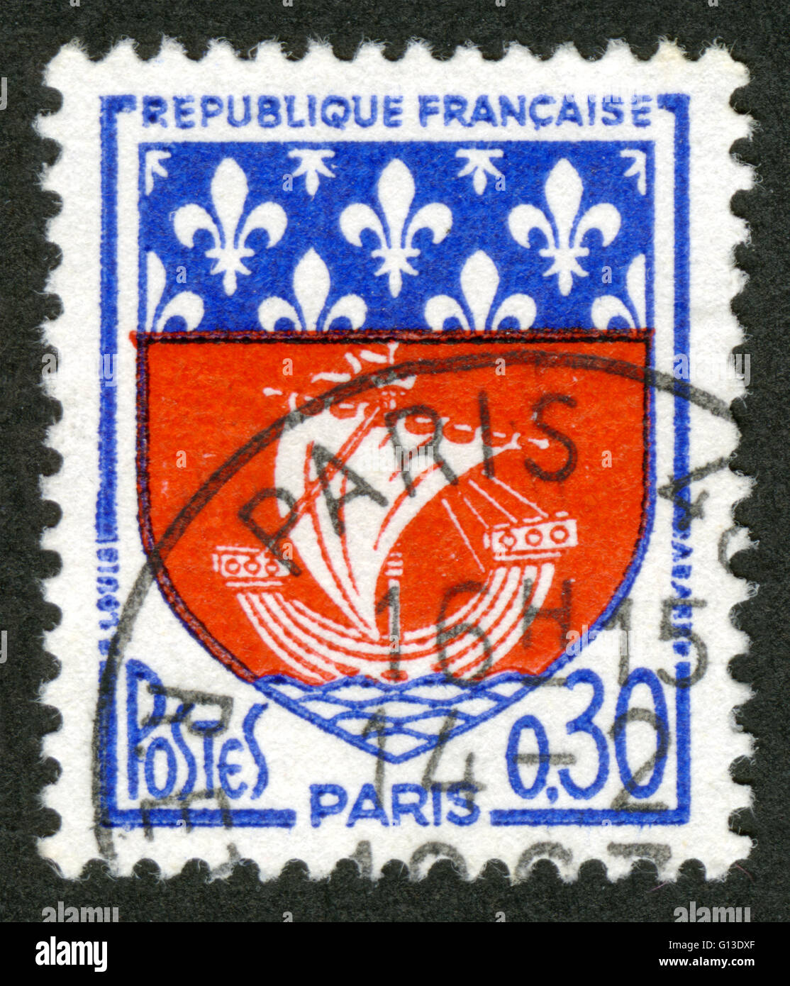 France, Postage stamp, post mark, Herb, Paris Stock Photo Alamy