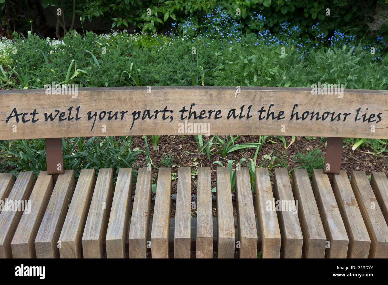 an alexander pope quote, from an essay on man, on a bench in twickenham, middlesex, england Stock Photo