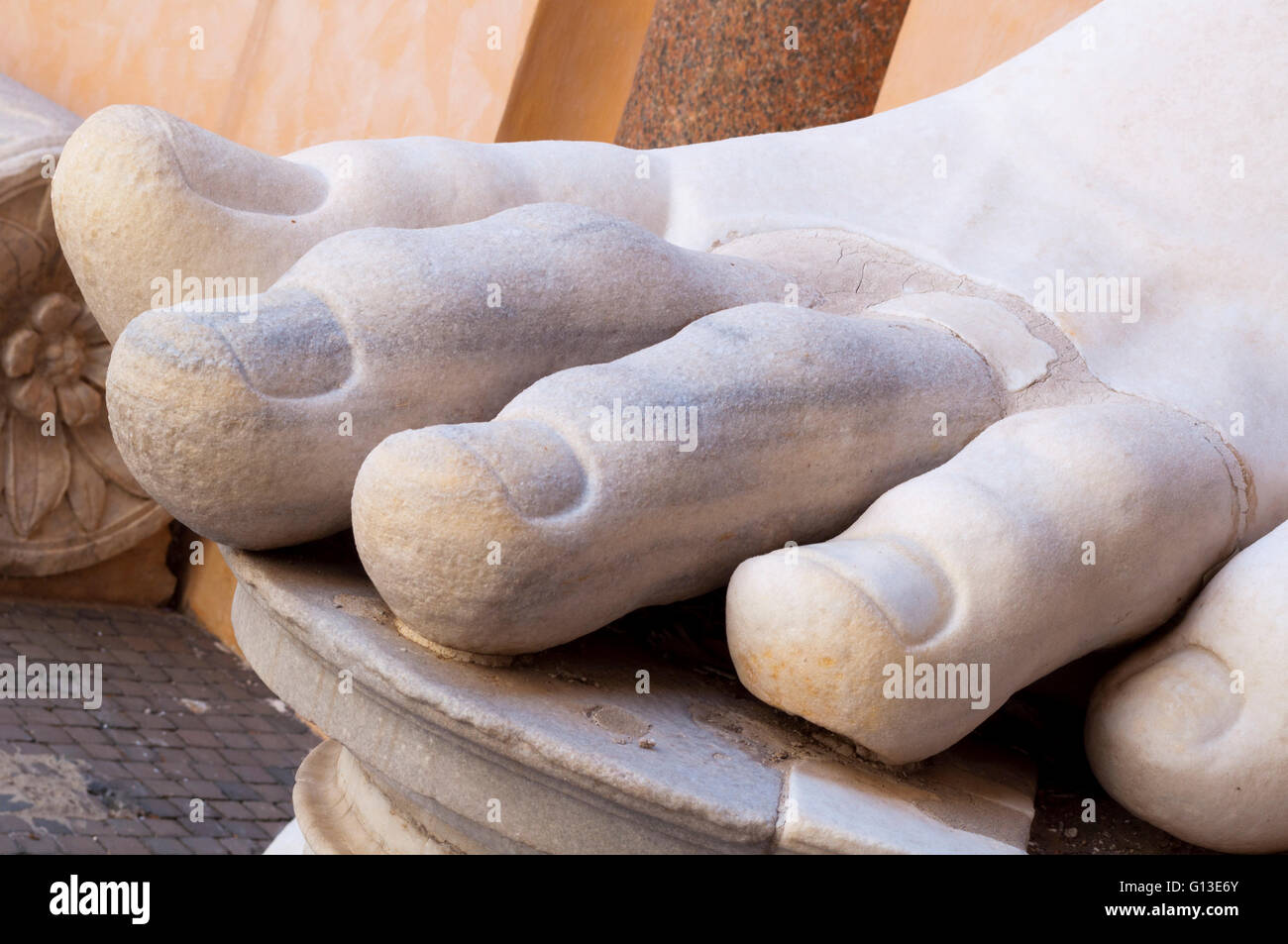Constantine's Foot, Musei Capitoli, Rome, Italy.  This is part of what was once a giant marble sculpture of Emperor Constantine. Stock Photo