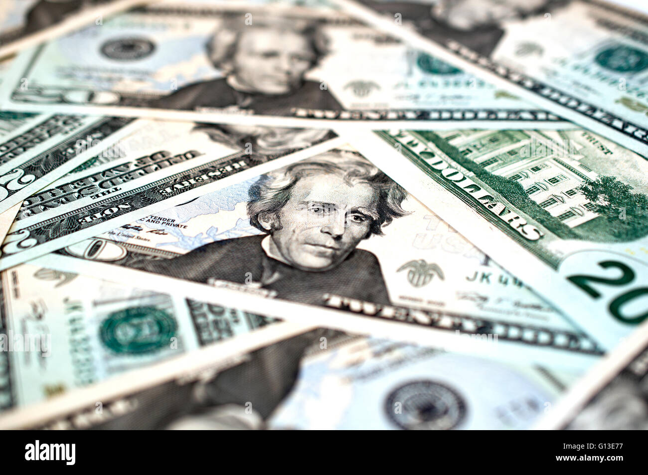 US Dollars - macro image focusing on Andrew Jacksons face Stock Photo