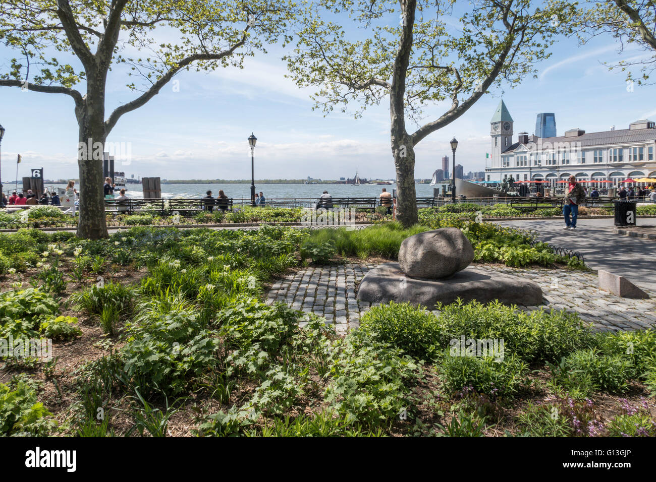 People Enjoying Battery Park and Pier A,  Battery Park, NYC, USA Stock Photo