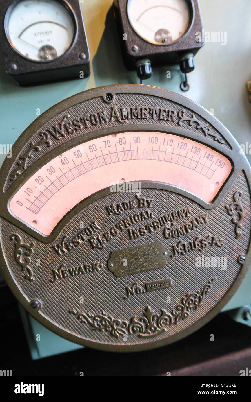 Vintage control panel of electric gauges Stock Photo Alamy