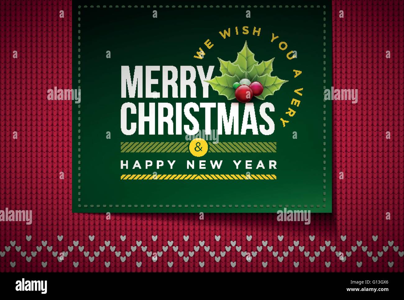 Merry Christmas and Happy New Year message on northern style vector knitted pattern. Elements are layered separately in vector Stock Vector