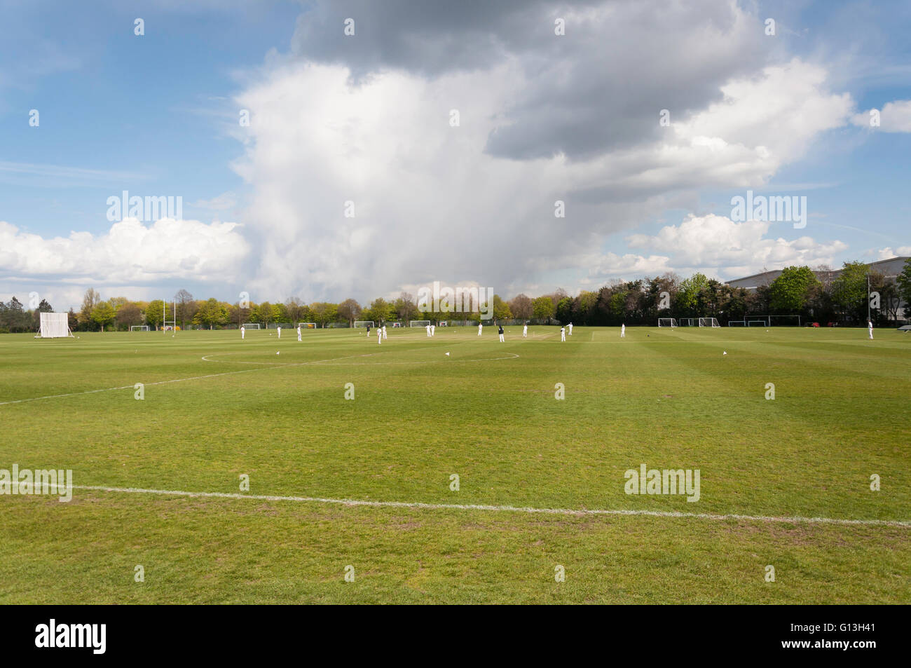 Cricket match at Imperial College Harlington Sports Ground, Sipson Lane, Harlington, Greater London, England United Kingdom Stock Photo