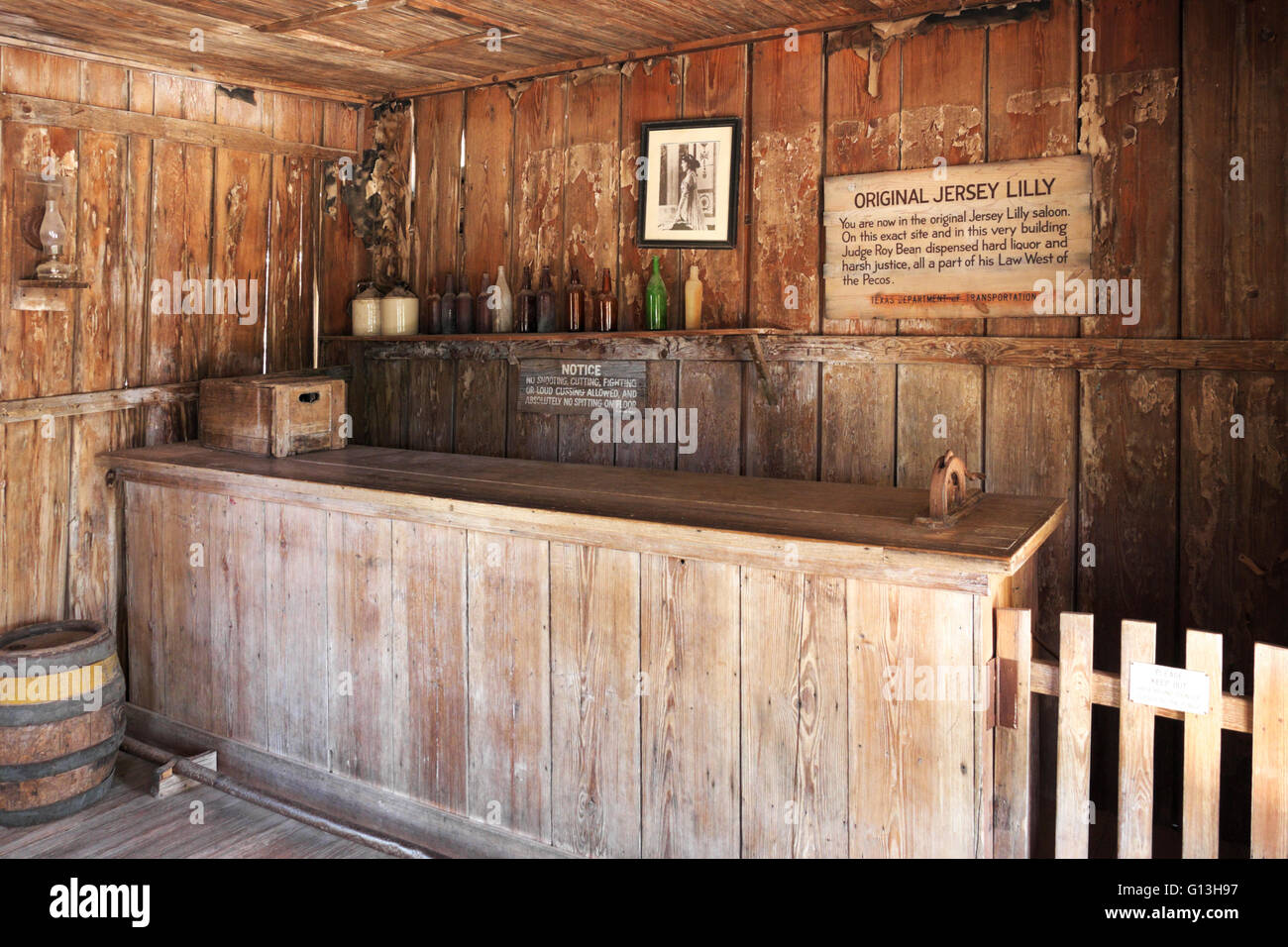 The Jersey Lilly, famed courthouse and bar owned by Judge Roy Bean, 'The Law West of the Pecos.' This is the bar where the judge Stock Photo