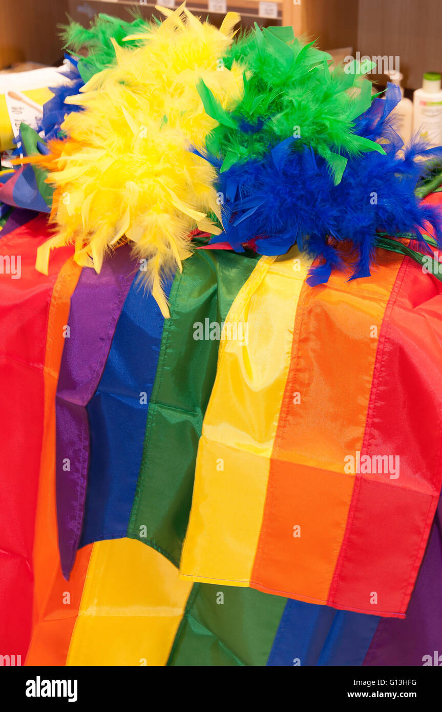 Rainbow gay flag bunting for Mardi Gras, Darlinghurst Road, Kings Cross, Sydney, New South Wales, Australia Stock Photo