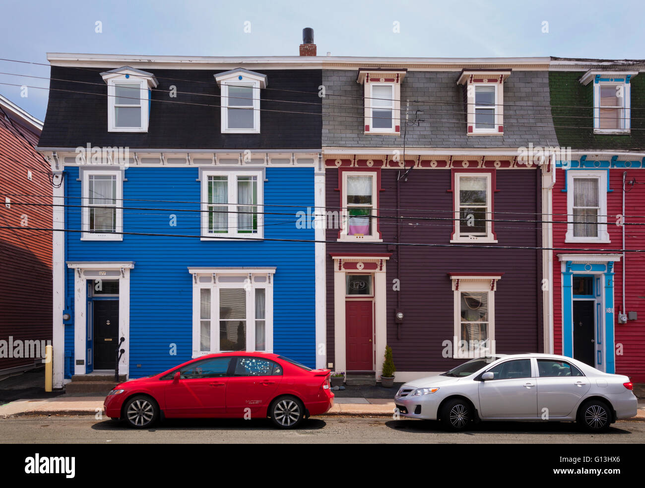 Colourful row houses (Jellybean Row) in downtown St. John's, Avalon Peninsula, Newfoundland