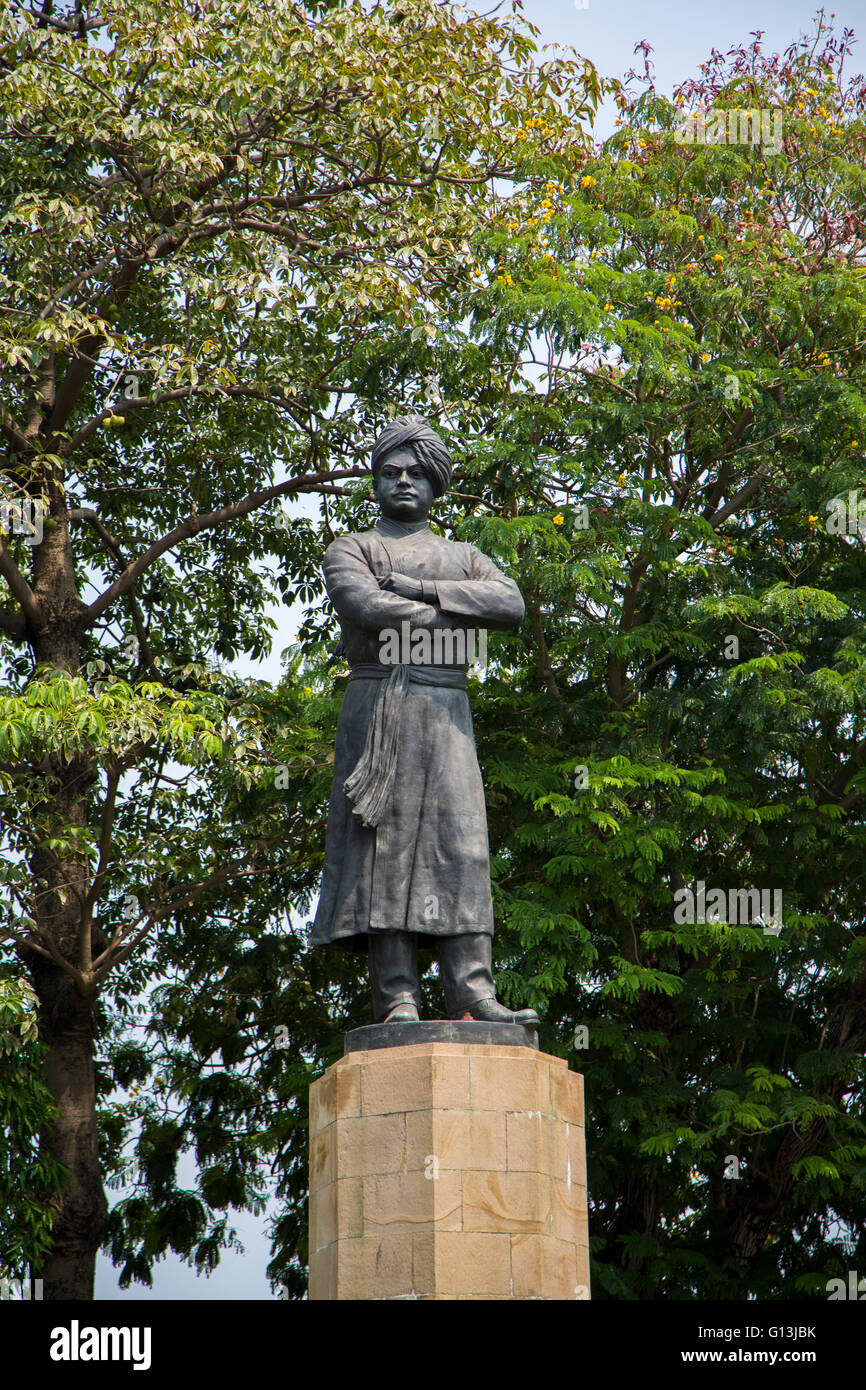Statue of Swami Vivekananda in Mumbai, India. He was a key figure in the introduction of the Indian philosophies of Vedanta and Stock Photo