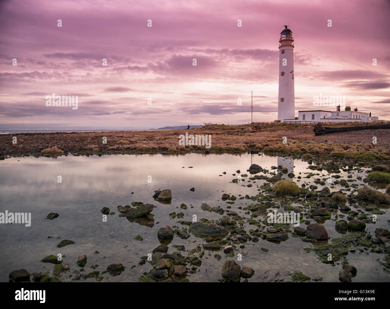 Barns Ness Lighthouse is located 3.1 miles from Dunbar Scotland Stock Photo