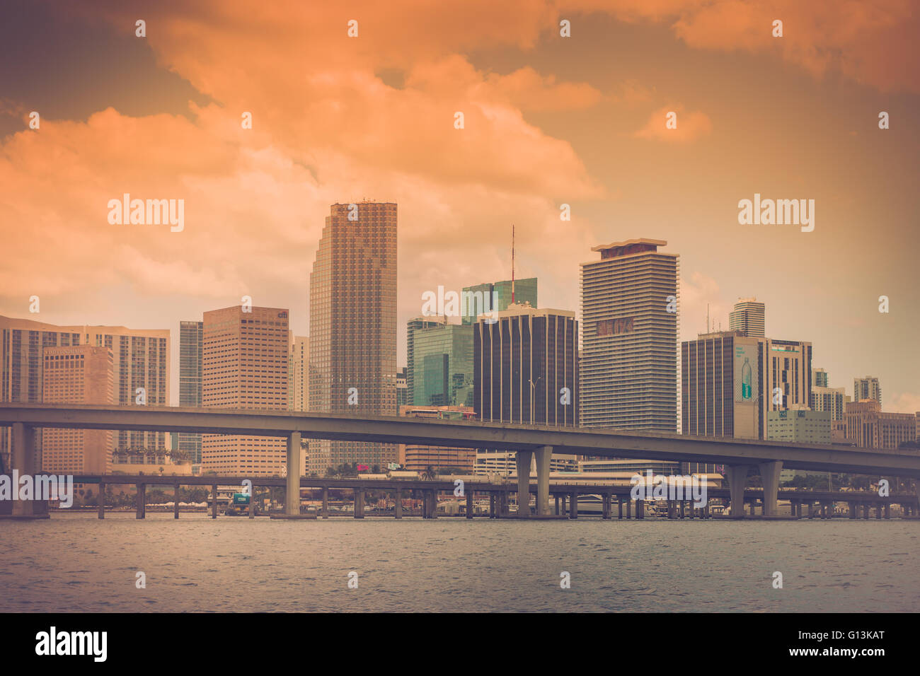 Miami Florida skyline with vintage retro tone Stock Photo