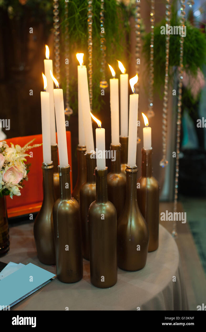 decoration with candles on the table for wedding ceremony Stock Photo