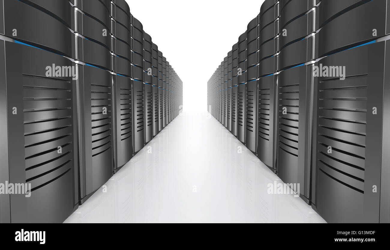 3D illustration of network workstation servers isolated on white ...