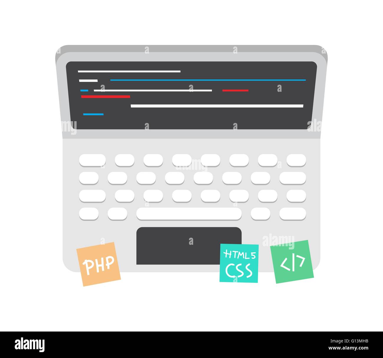 Programming and coding icon, website development on laptop screen Stock Vector
