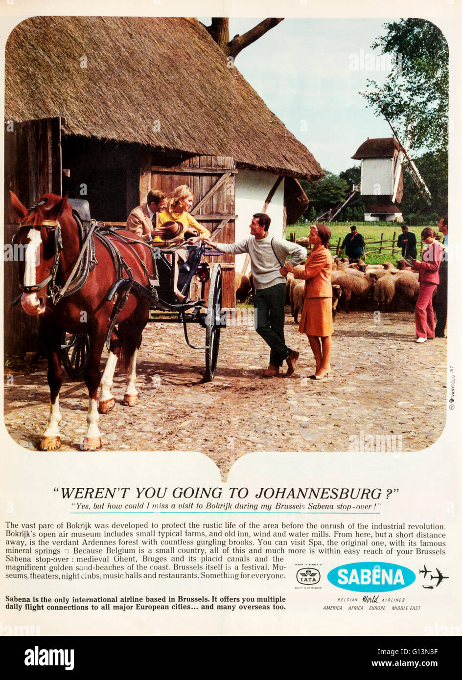 1960s magazine advertisement advertising Sabena Airlines. Stock Photo