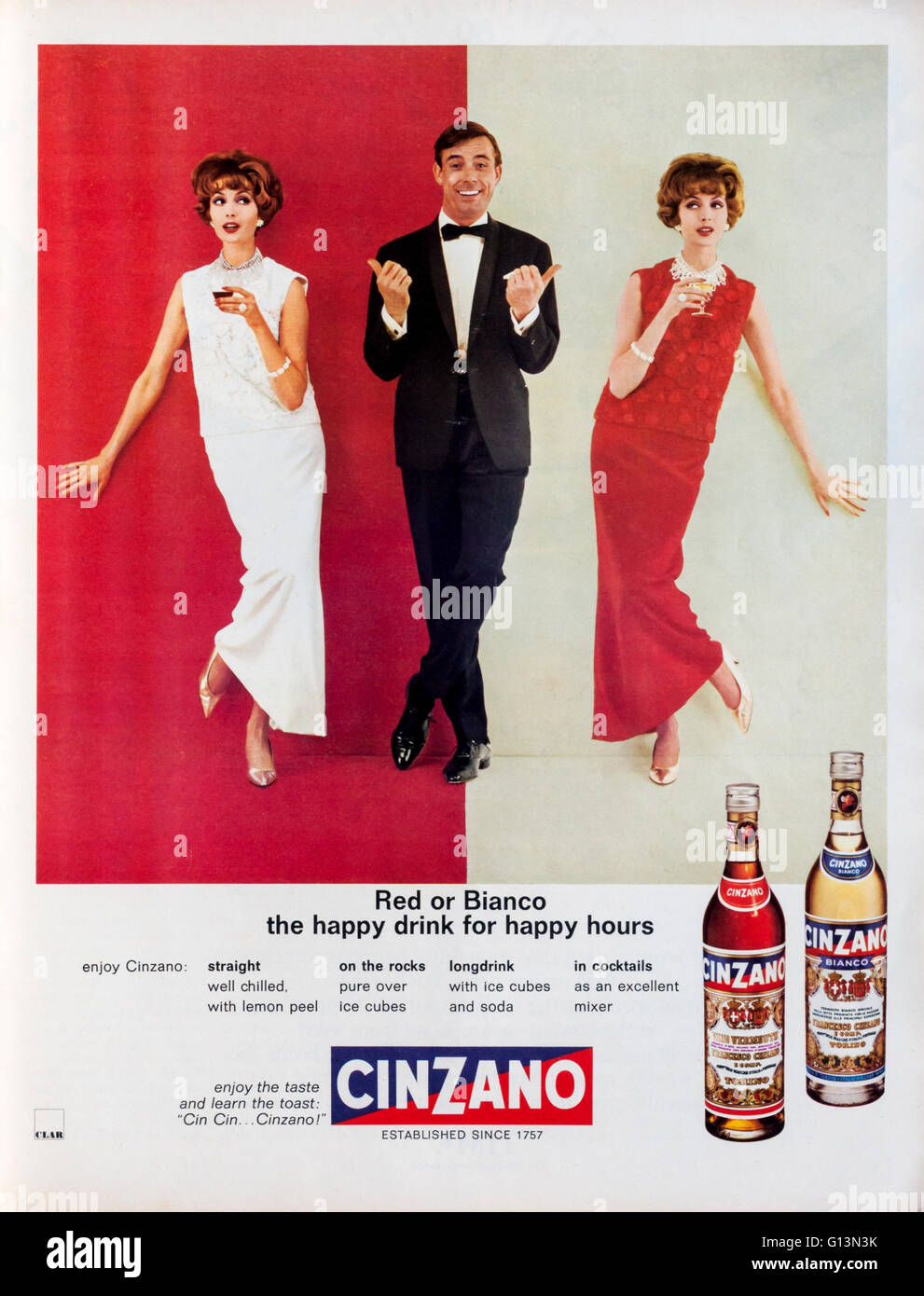 1960s magazine advertisement advertising Cinzano. Stock Photo