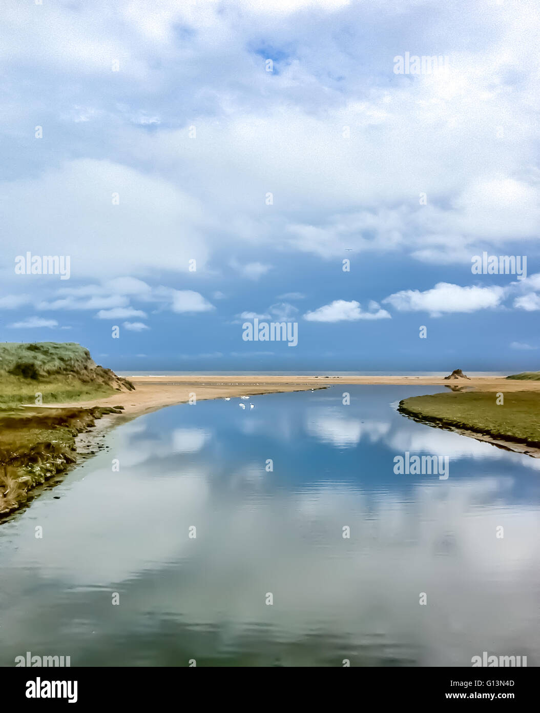 The Long Nanny Burn, Beadnell Bay, Northumberland Stock Photo